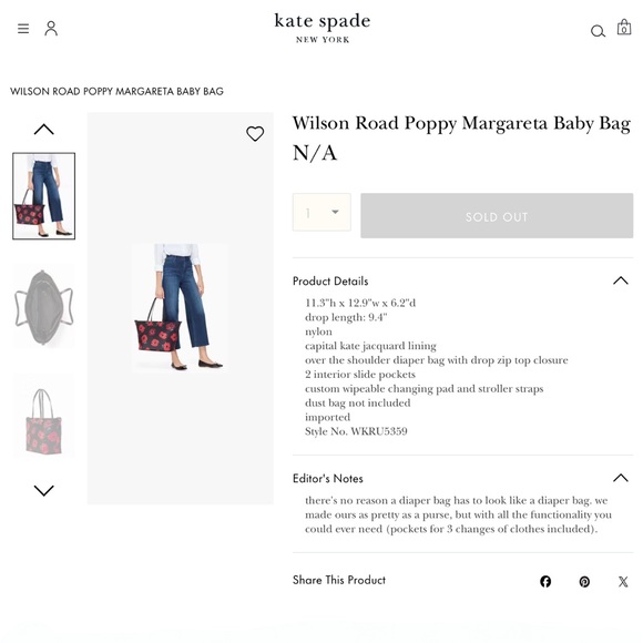 Kate Spade Wilson Road Poppy Margareta BABY Tote Bag W/ Change Pad EUC - Picture 2 of 13